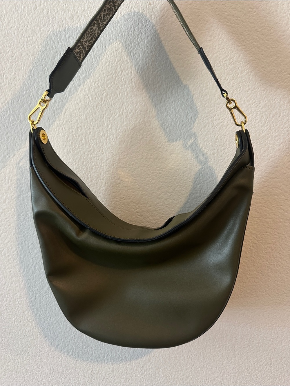 Loewe Olive Green Crescent Shoulder Bag - Women's Hobo Handbag